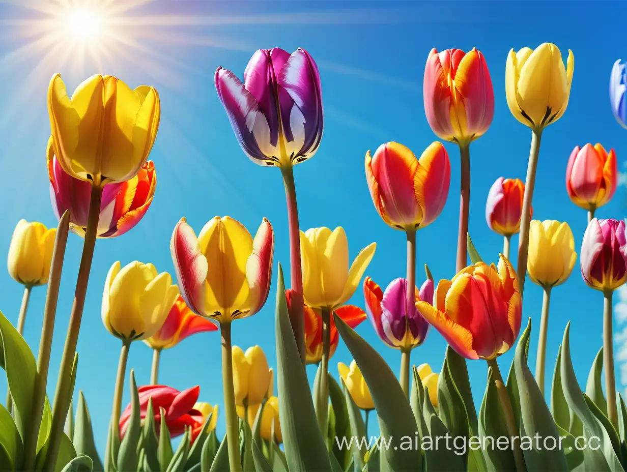 Vibrant-Spring-Bouquet-of-Multicolored-Tulips-under-the-Warm-Sun