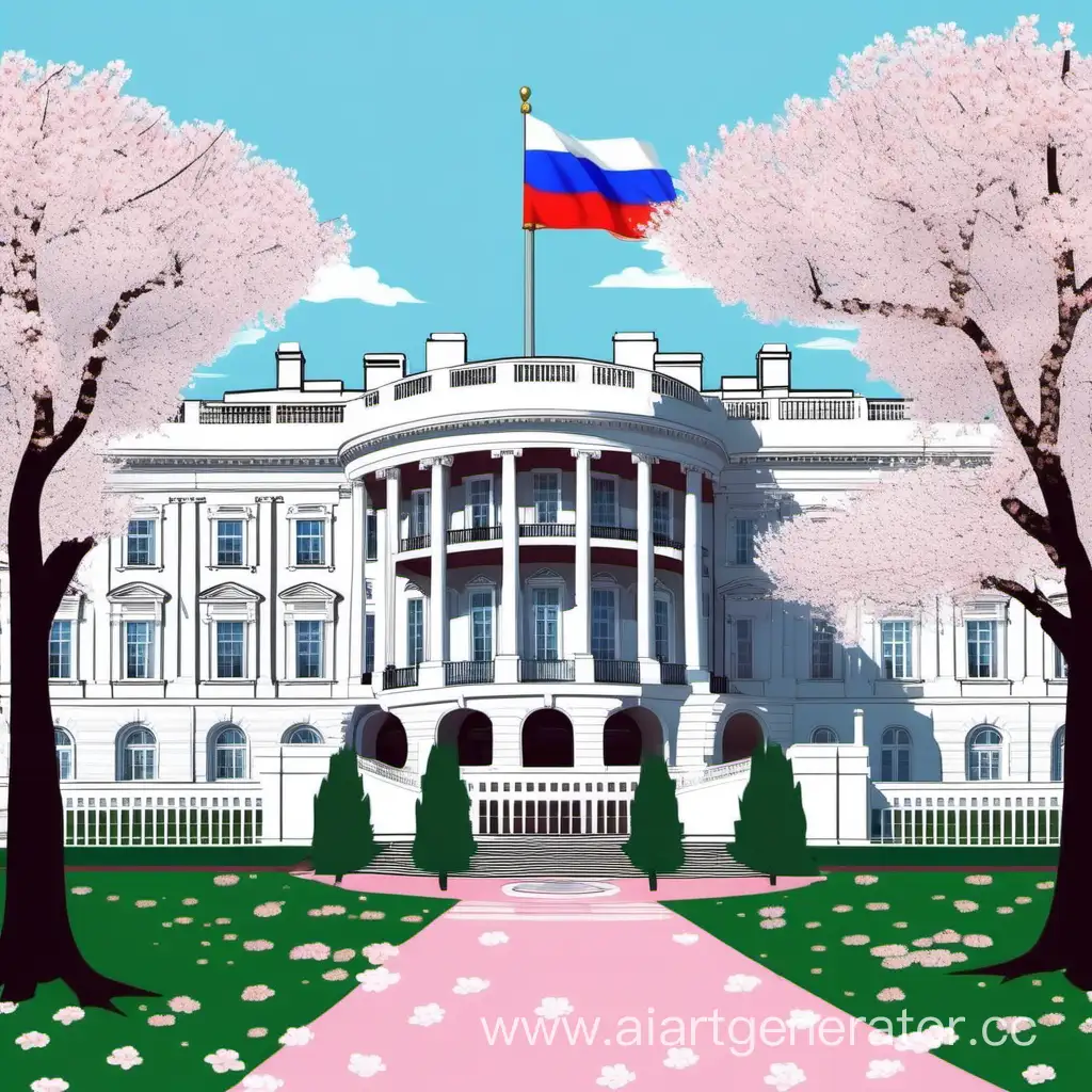 Grand-White-House-with-Blossoming-Sakura-Square-featuring-Miniature-Putin
