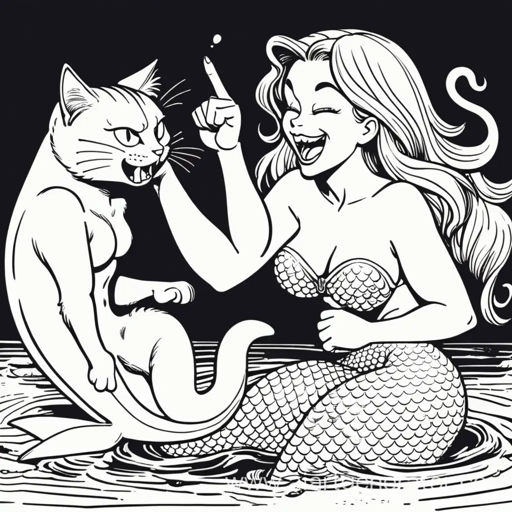 Mermaid-Laughing-at-Evil-Cat-Comic-Style-Illustration
