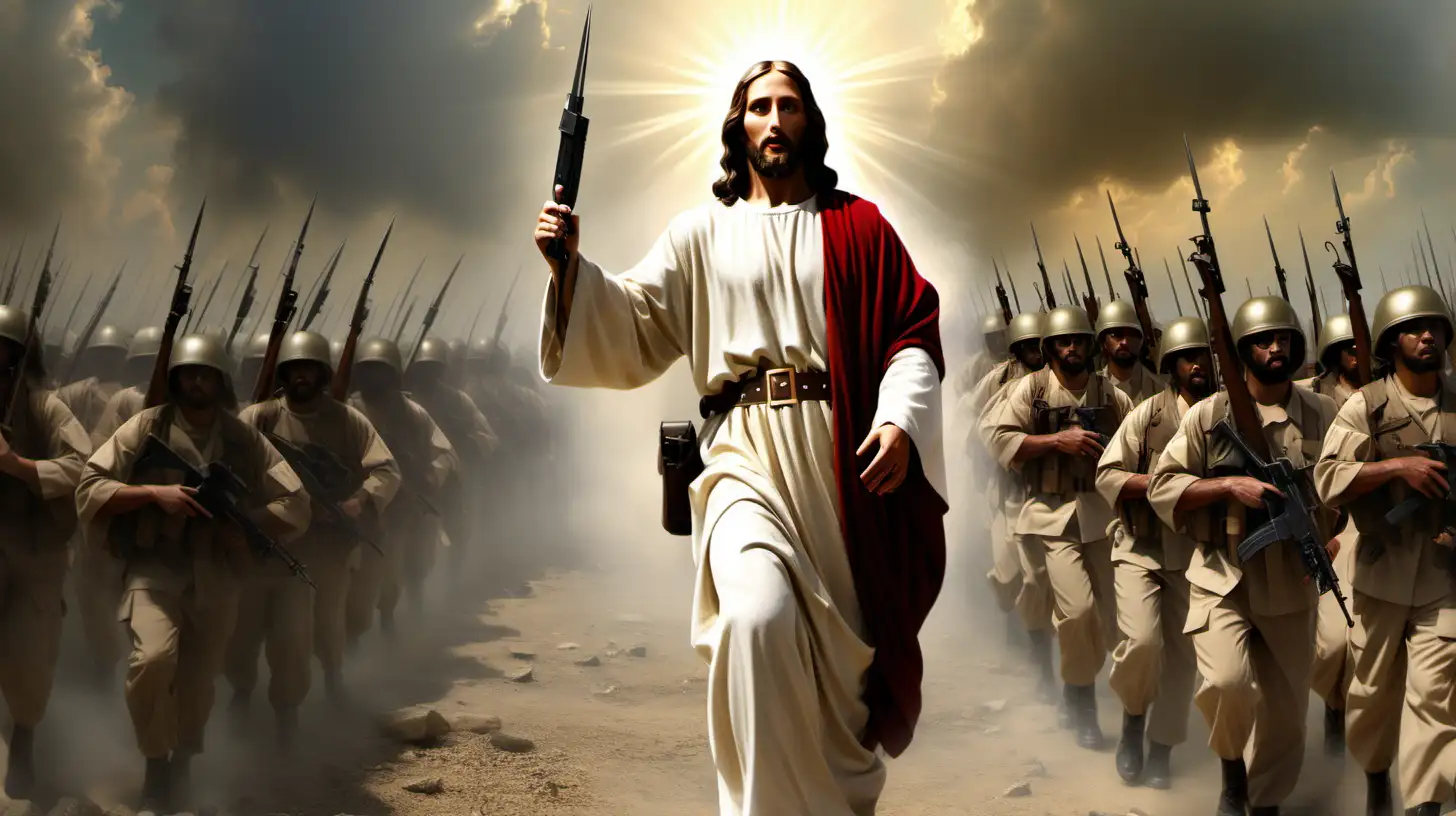 Create Jesus Christ as he would look today as a soldier who goes to defend his country
