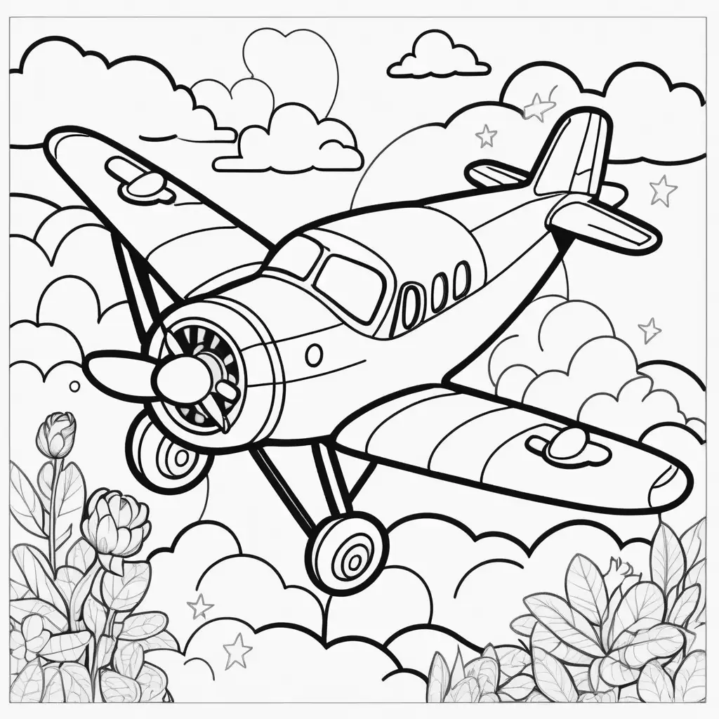 Adorable Cartoon Plane Coloring Book Illustration | MUSE AI