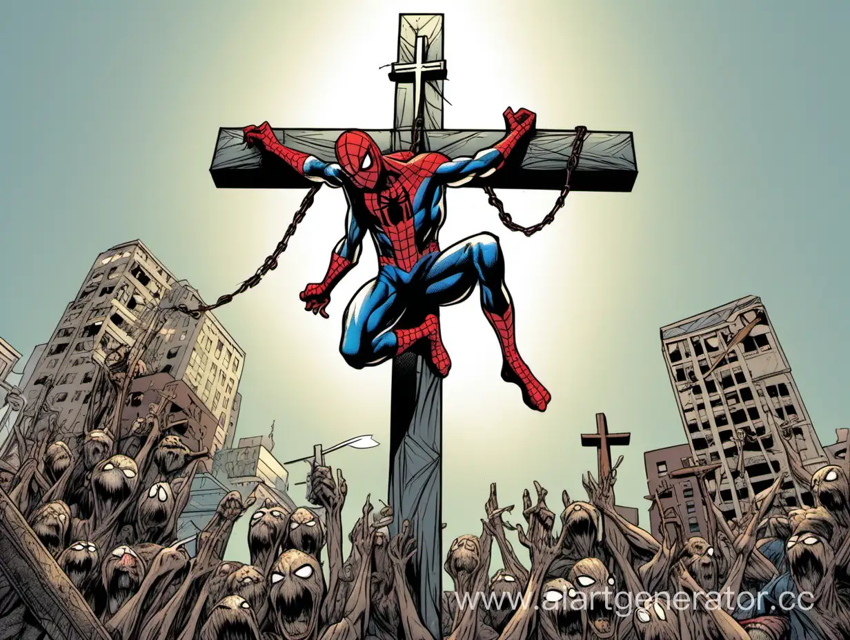Распятый человек паук на кресте