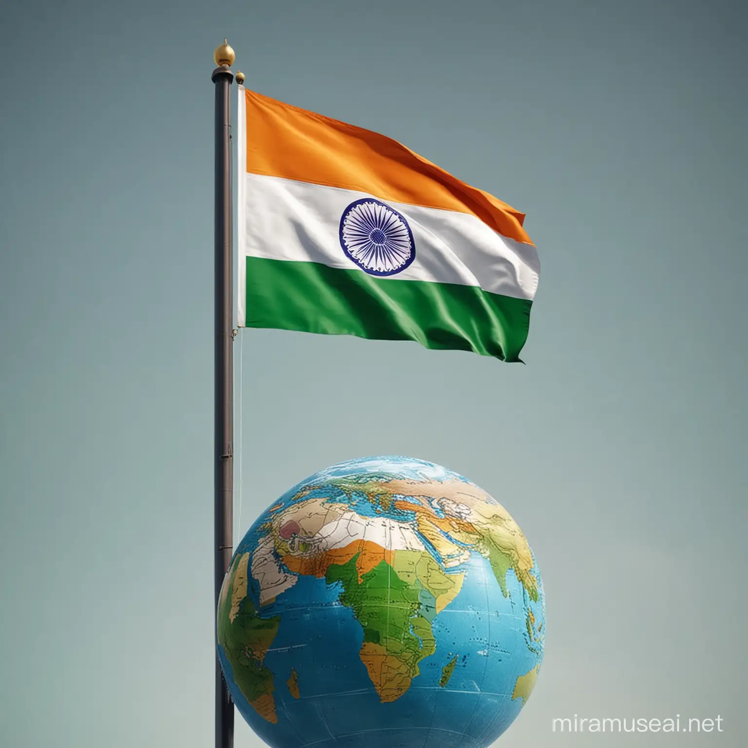 India flag hoisting on top of the globe 
 