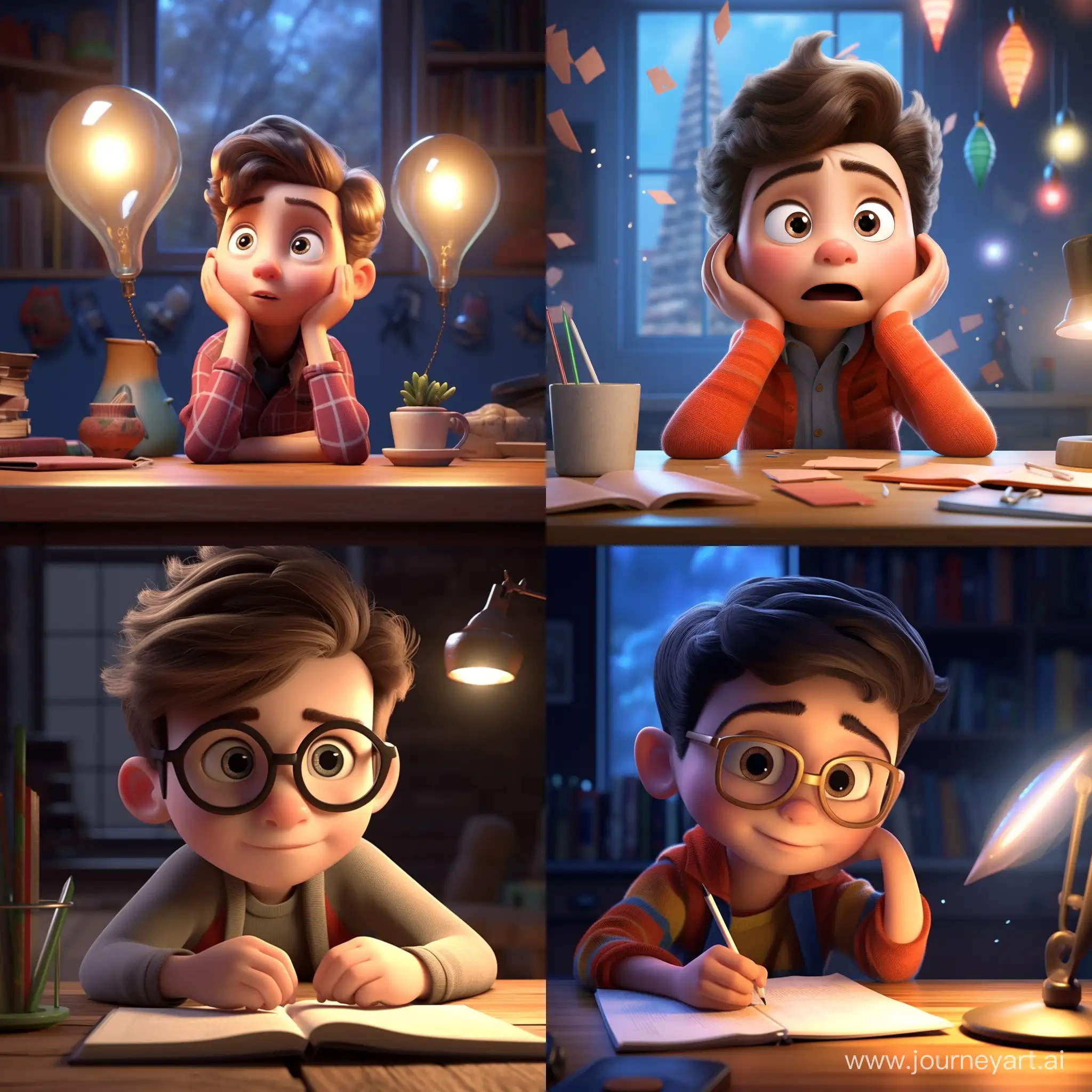 The clever boy thought of a good idea. Pixar style. 3D animation Style