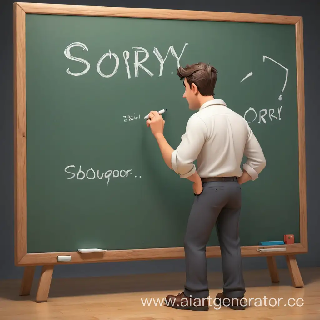 Cartoon-Man-Writing-Apology-on-Chalkboard-in-3D-Illustration
