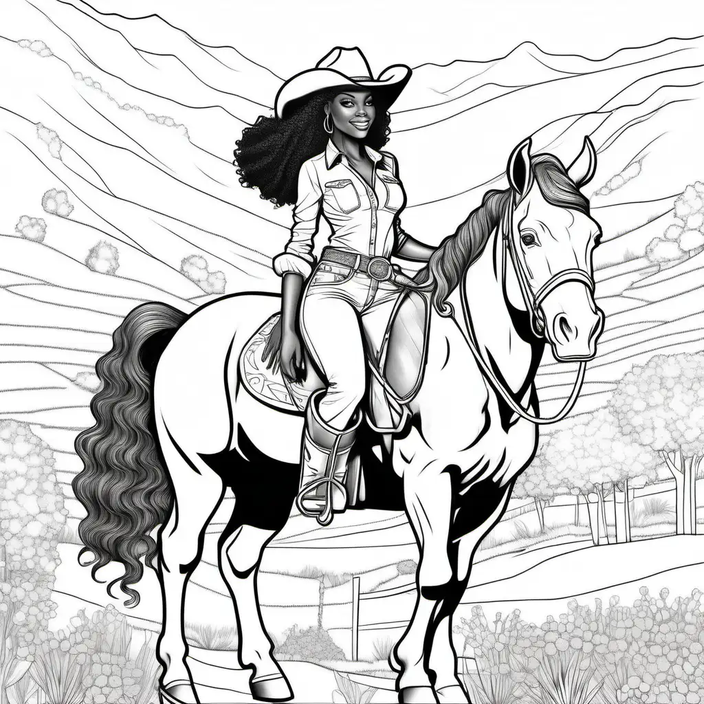 Cowgirl Riding a Horse Coloring Page for Adults