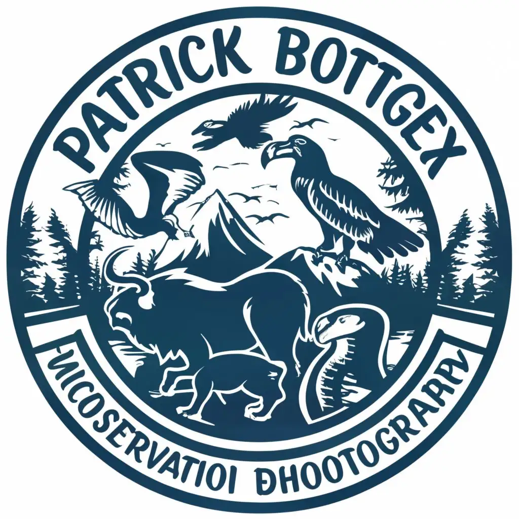 logo, Silhouette of toucan, Musk ox, bison, Fox, Snake, seal, seahawk, with the text "Patrick Böttger - Wildlife & Conservation Photography", typography