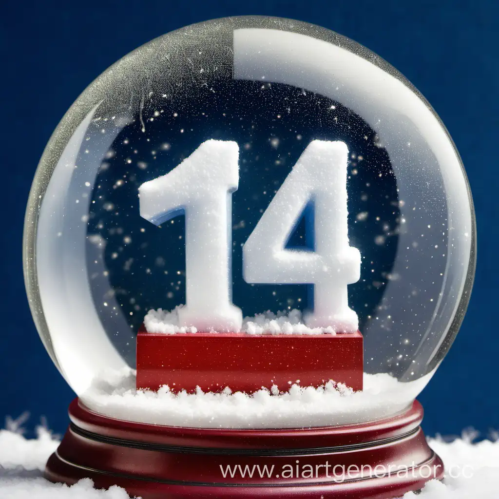 цифра 14 в хрустальном шару со снегом
