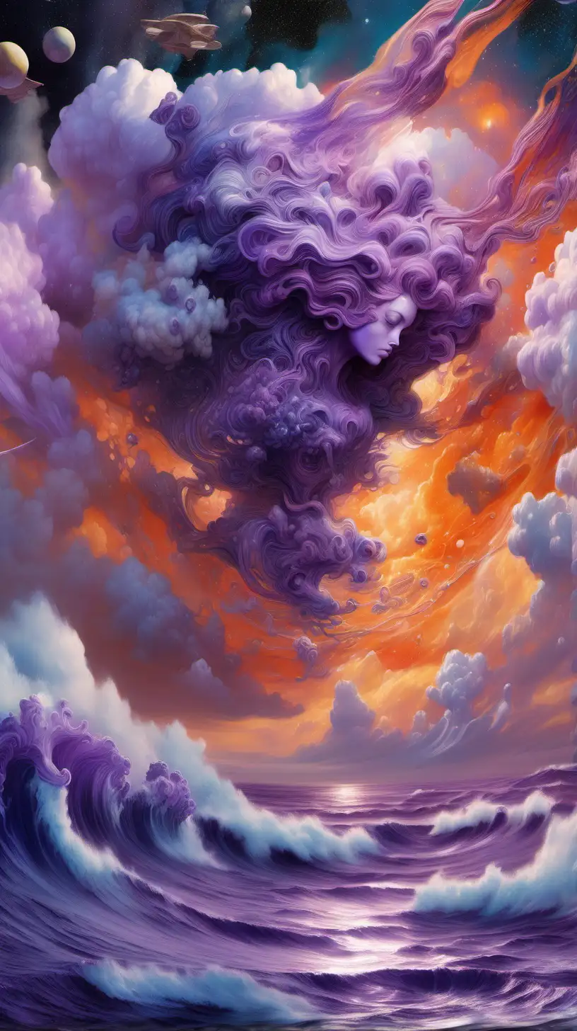 photo illustration from a ocean in the clouds, in the style of tanya shatseva, the stars art group (xing xing), meghan howland, purple and orange, mind-bending sculptures, realistic hyper-detail, fluid simplicity --ar 63:128 --stylize 750 --v 6