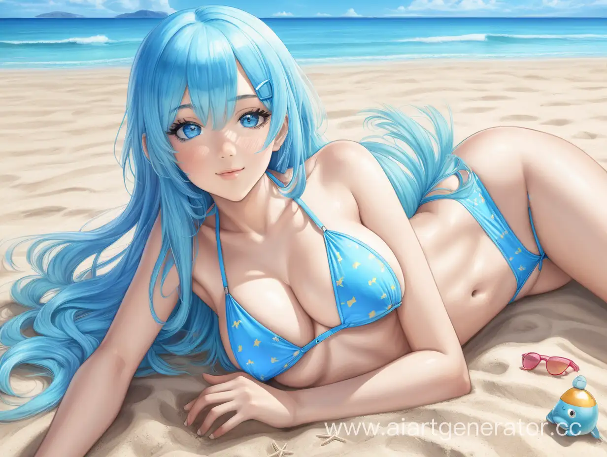 Bluehaired-Girl-Relaxing-by-the-Azure-Sea