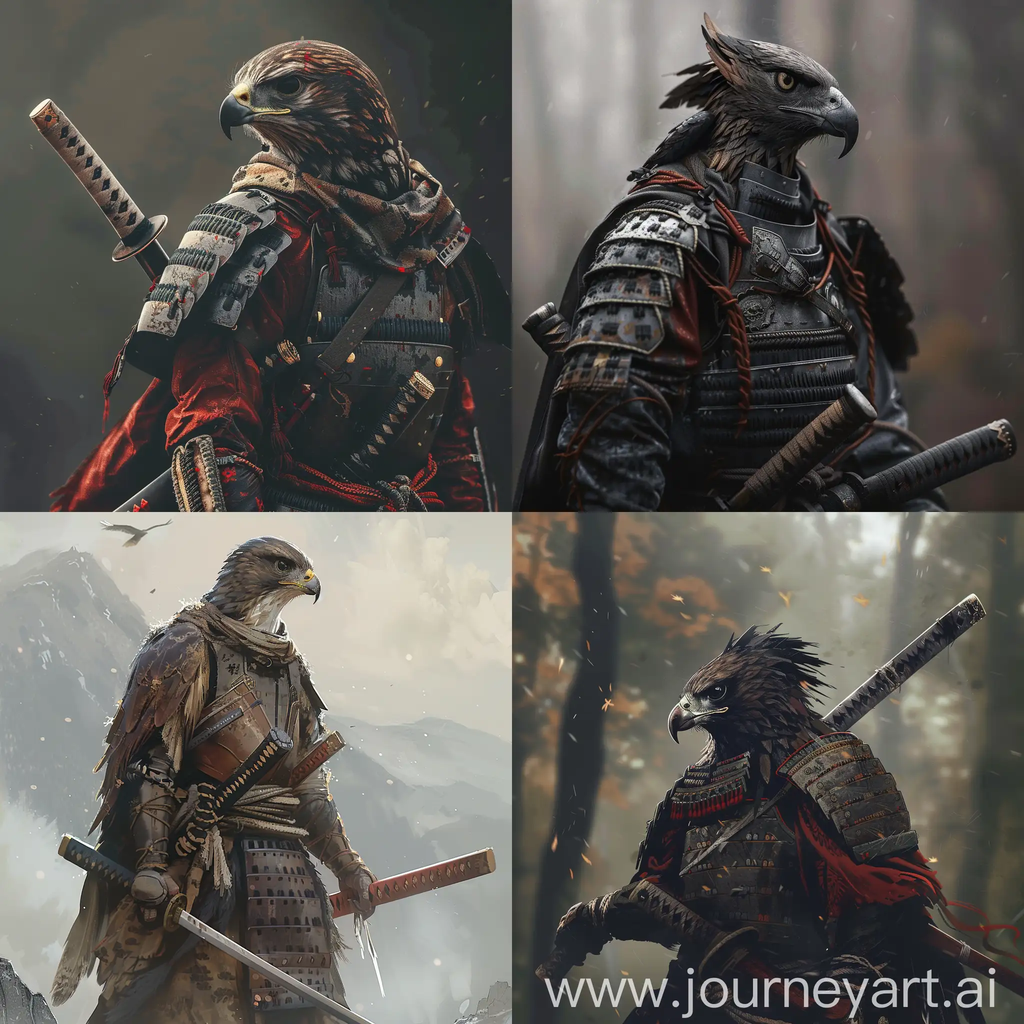 Lone raptor samurai in realistic