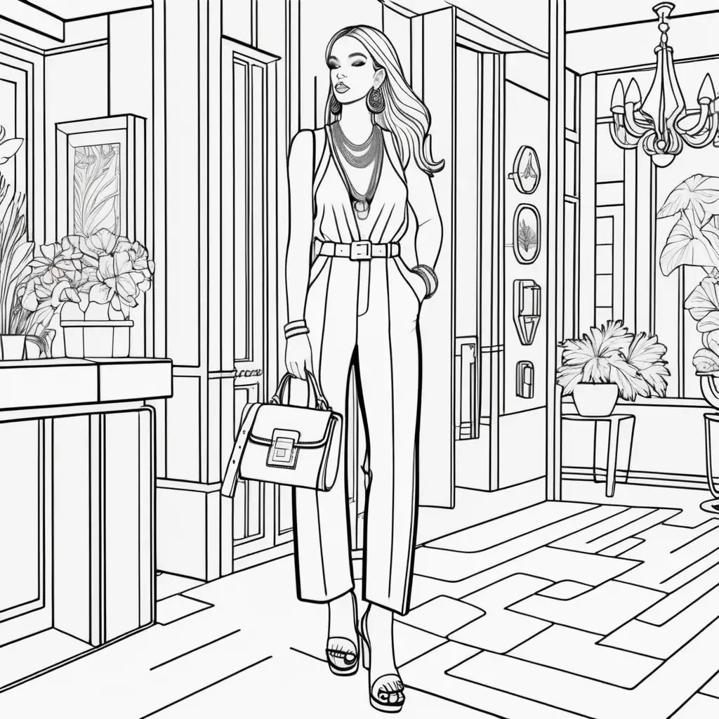 Fashionforward Woman in Jumpsuit and Chunky Platform Heels Coloring Page