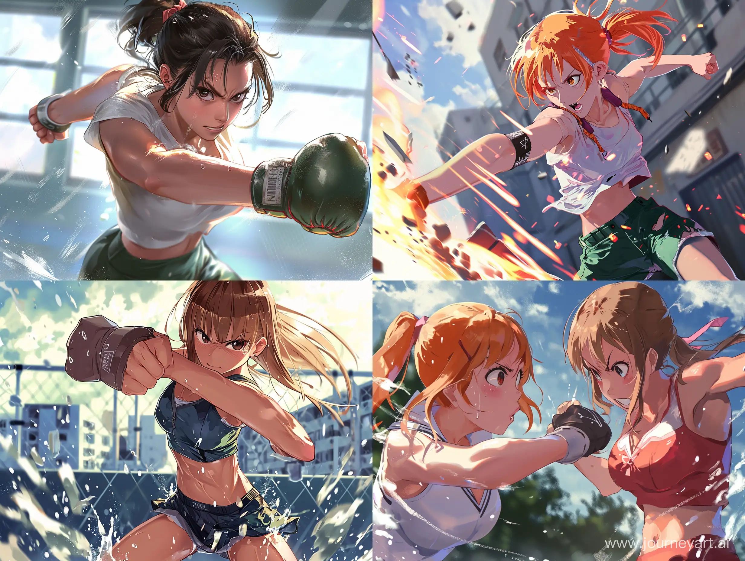 digital art, a girl punch , 3/4 view, in action, comedy, funny, motion effect,  best quality, cute, ultra detailed, anime characters , focus on the action, look at the side --ar 4:3 --v 6 --q 2 