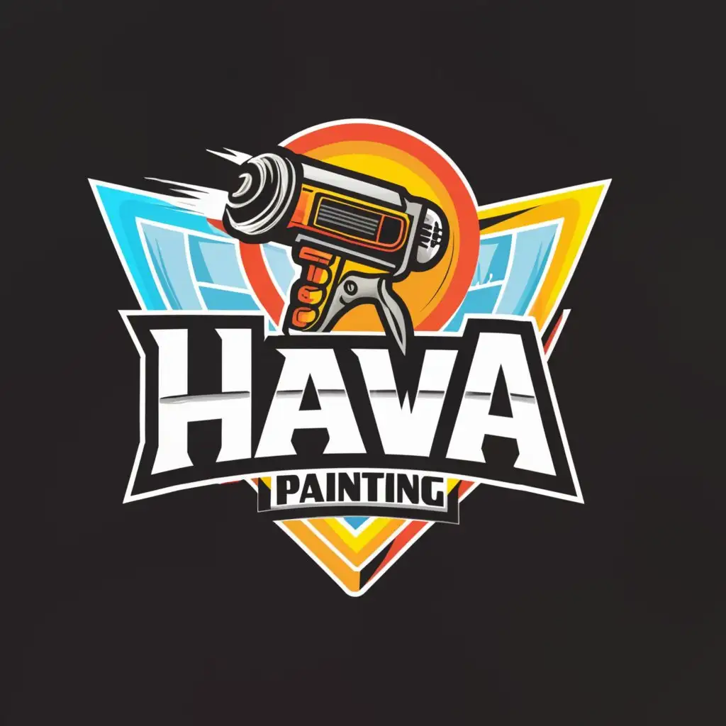 a logo design,with the text "HAWA painting", main symbol:Motor
spraygun
,complex,clear background