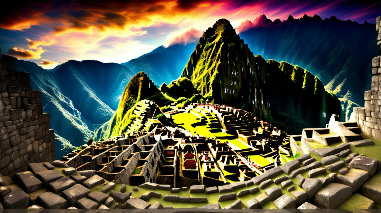 make a realistic image of Machu Picchu but dont make it look like the image is made ,it should be like real place,dont make weird reflections and colours
