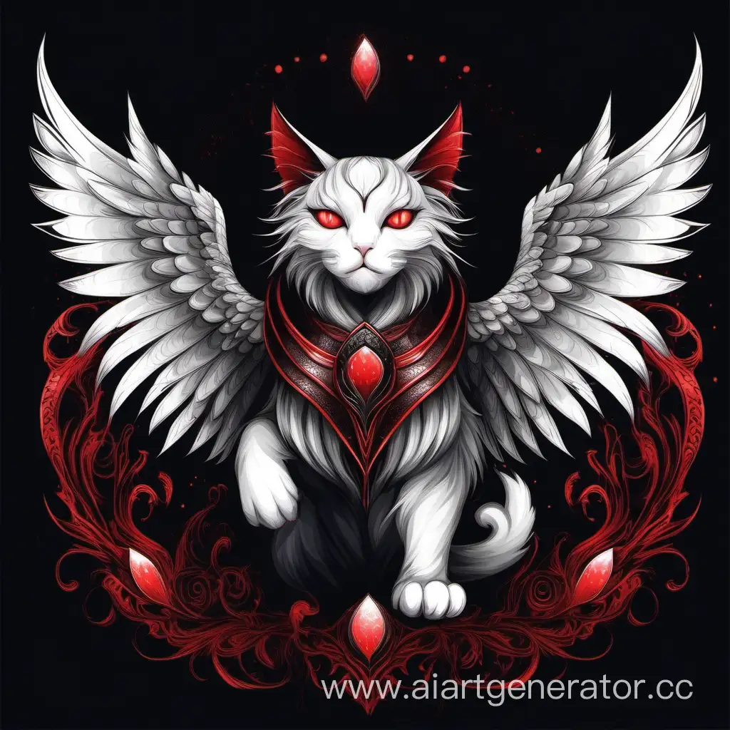 Mystical-WhiteBlackRed-Cat-with-Scales-and-Wings-in-Dark-Fantasy-Art