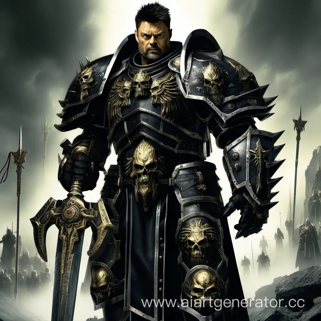Karl Urban beard warhammer 40000 brutality primarch black armor sword