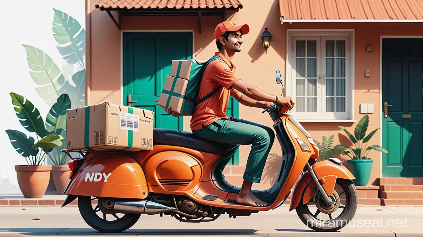 illustration online delivery boy indian