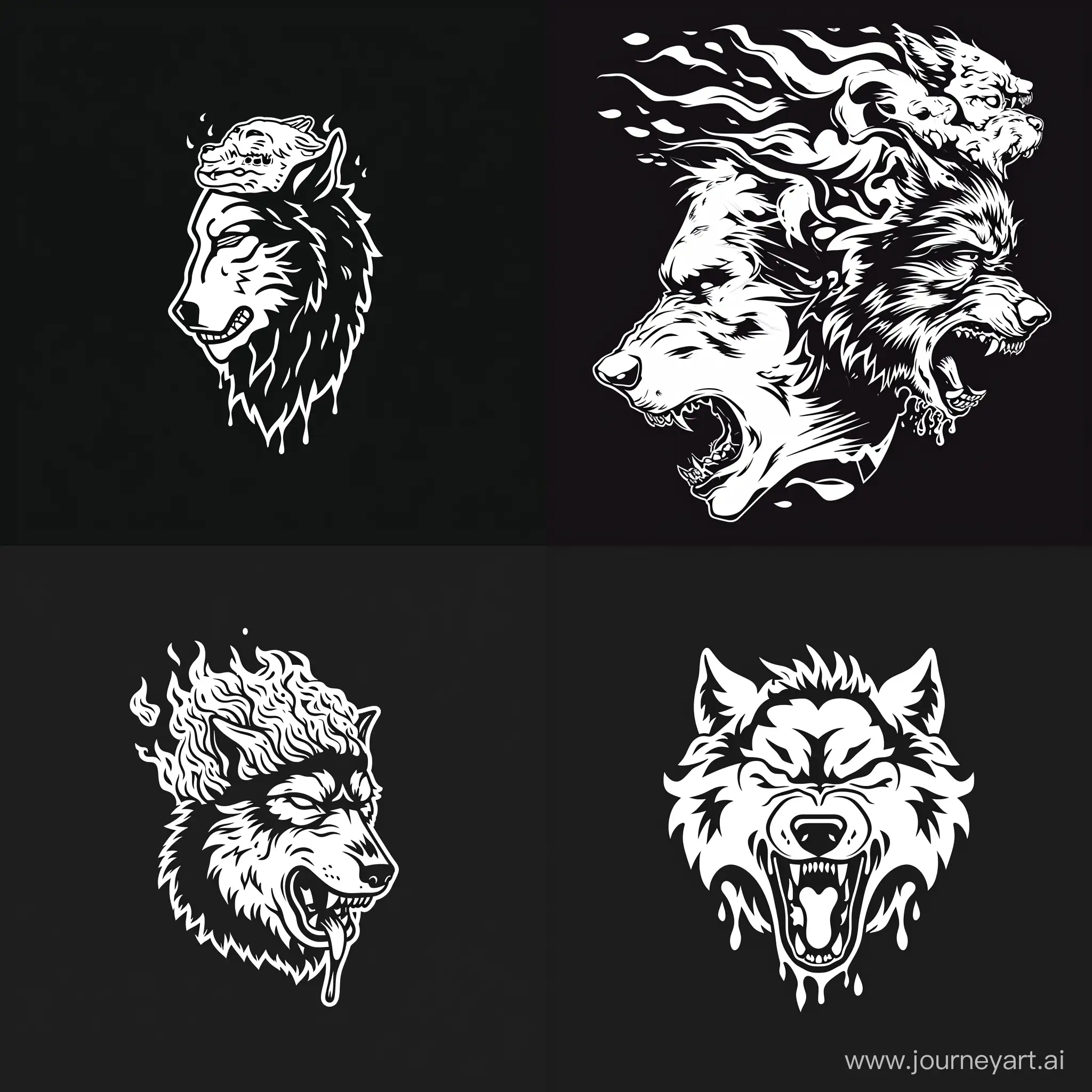 drunk dizzy drunkenness intoxication vomit, wolf,  head and alcohol only logo in black and white