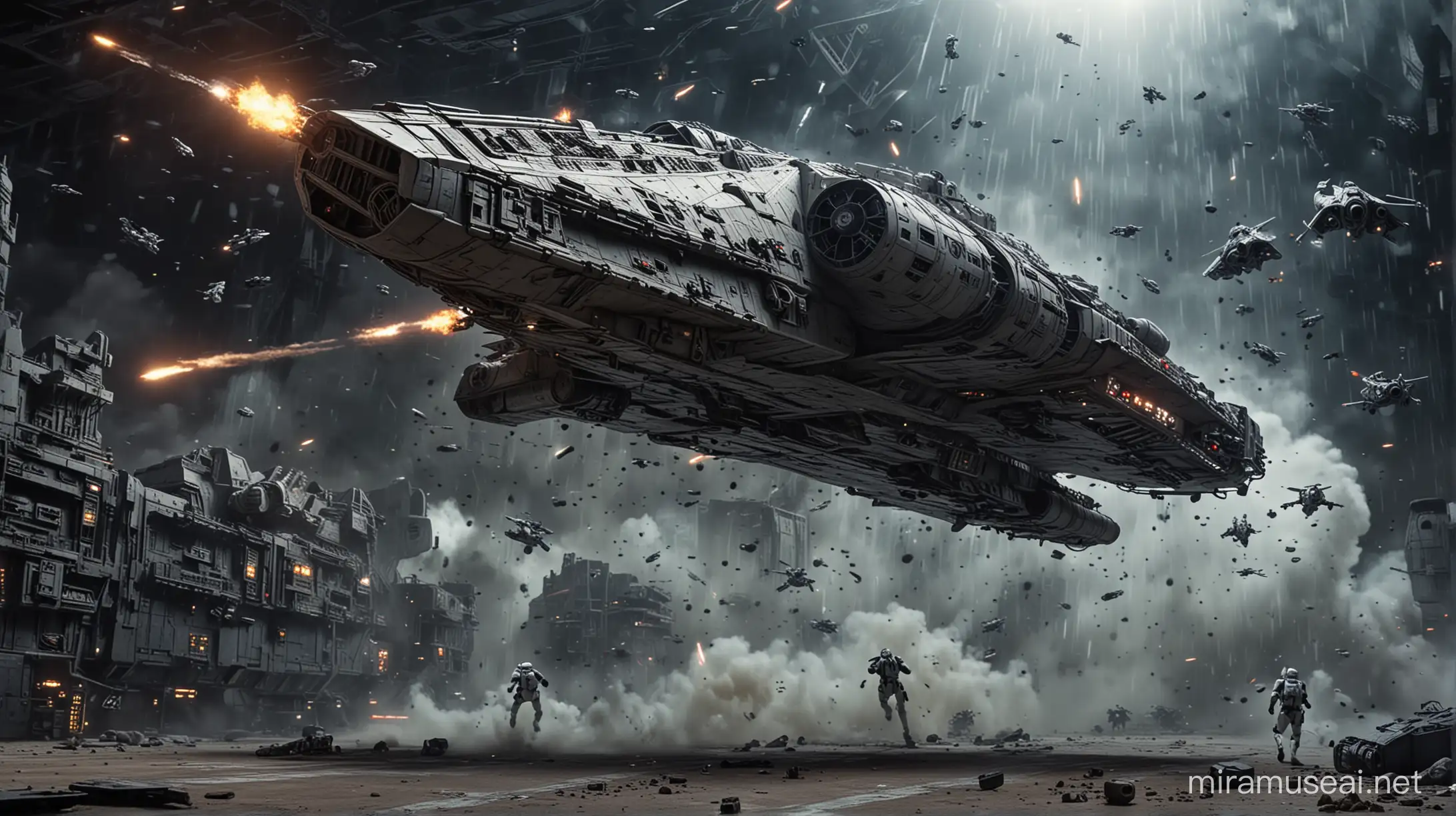 Epic Star Wars Millennium Falcon Battle Cinematic Lights and Blaster Bursts