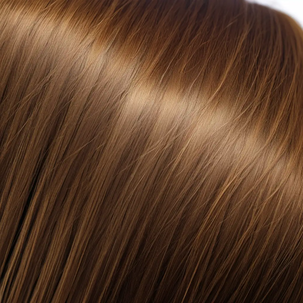 picture of only hair. Almost straight structure of hair,  colour  middle brown golden nuance hair. With little to no colour difference, not to shiny. No light reflections.


