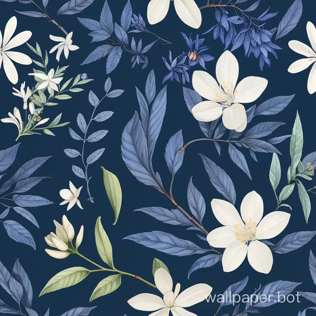 Indigo-and-Tea-Leaves-with-Jasmin-Flowers-Composition
