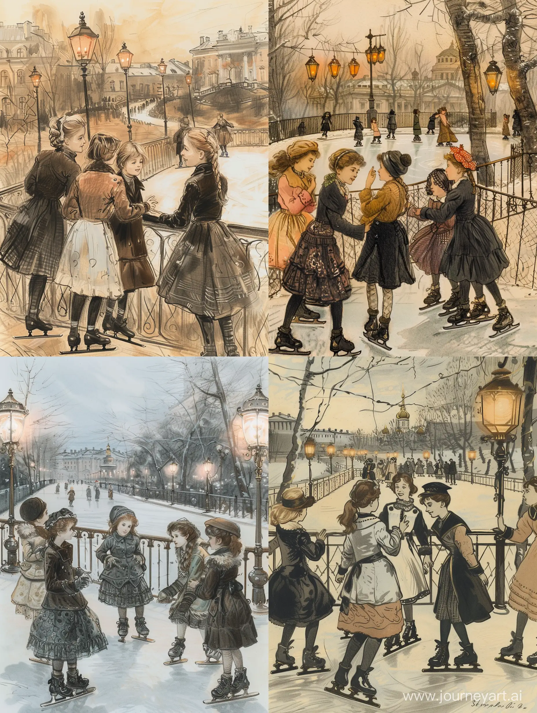 Stylish-St-Petersburg-Girls-Skating-in-19th-Century-Park-Setting