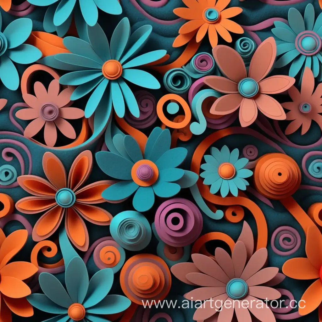 Surreal, 3D floral felt, dream cord, weird core, tilt, bold and energetic,perfect detailed seamless pattern, tile