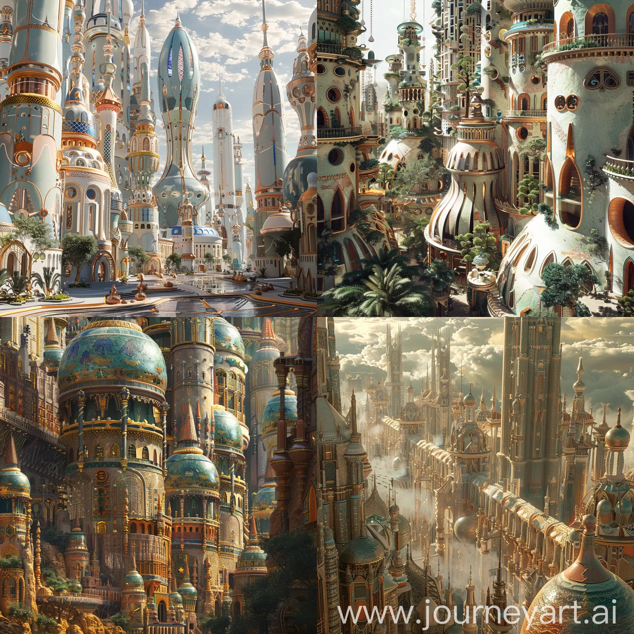 Photograph of a beautiful futuristic city of gigantic ceramic skyscrapers, beautiful architecture, opulent