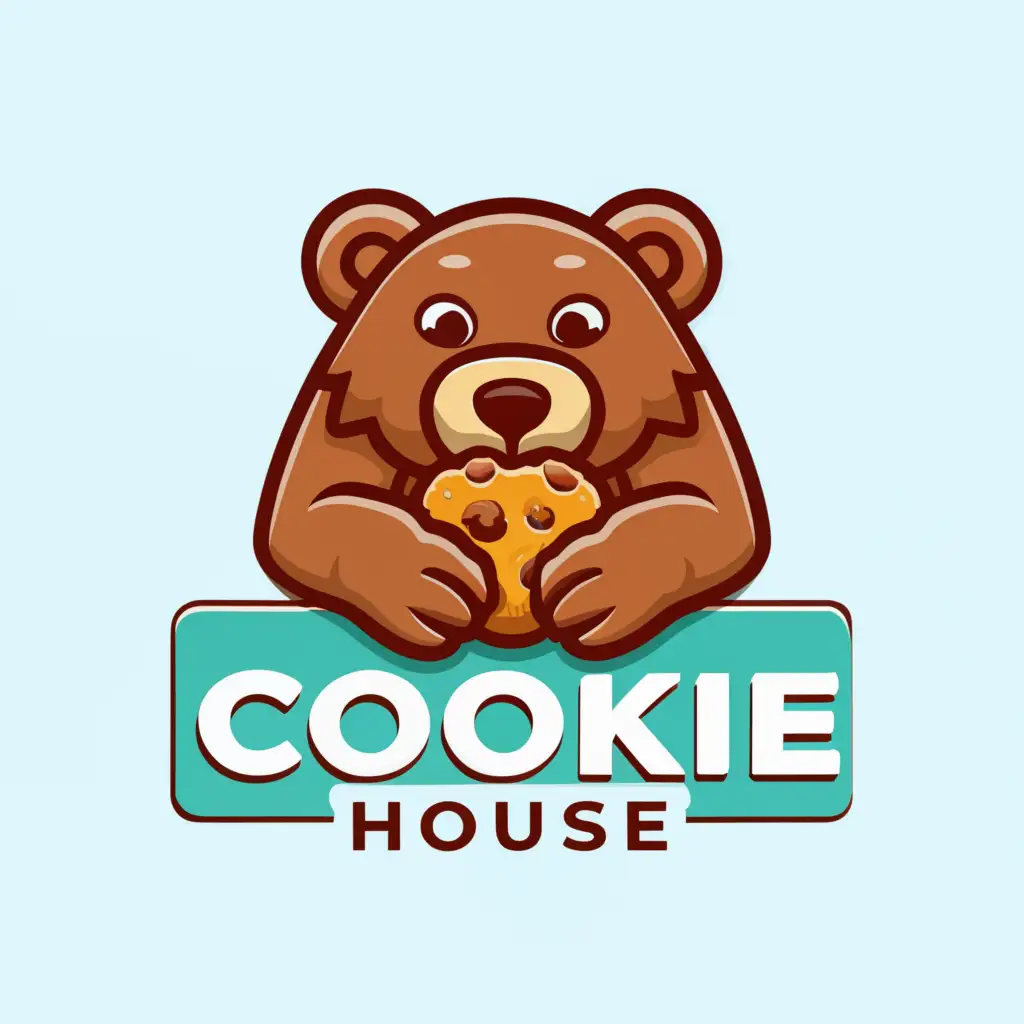 a logo design,with the text "Cookie house", main symbol:A grizzly bear with a tiffany blue background,Moderate,be used in Retail industry,clear background