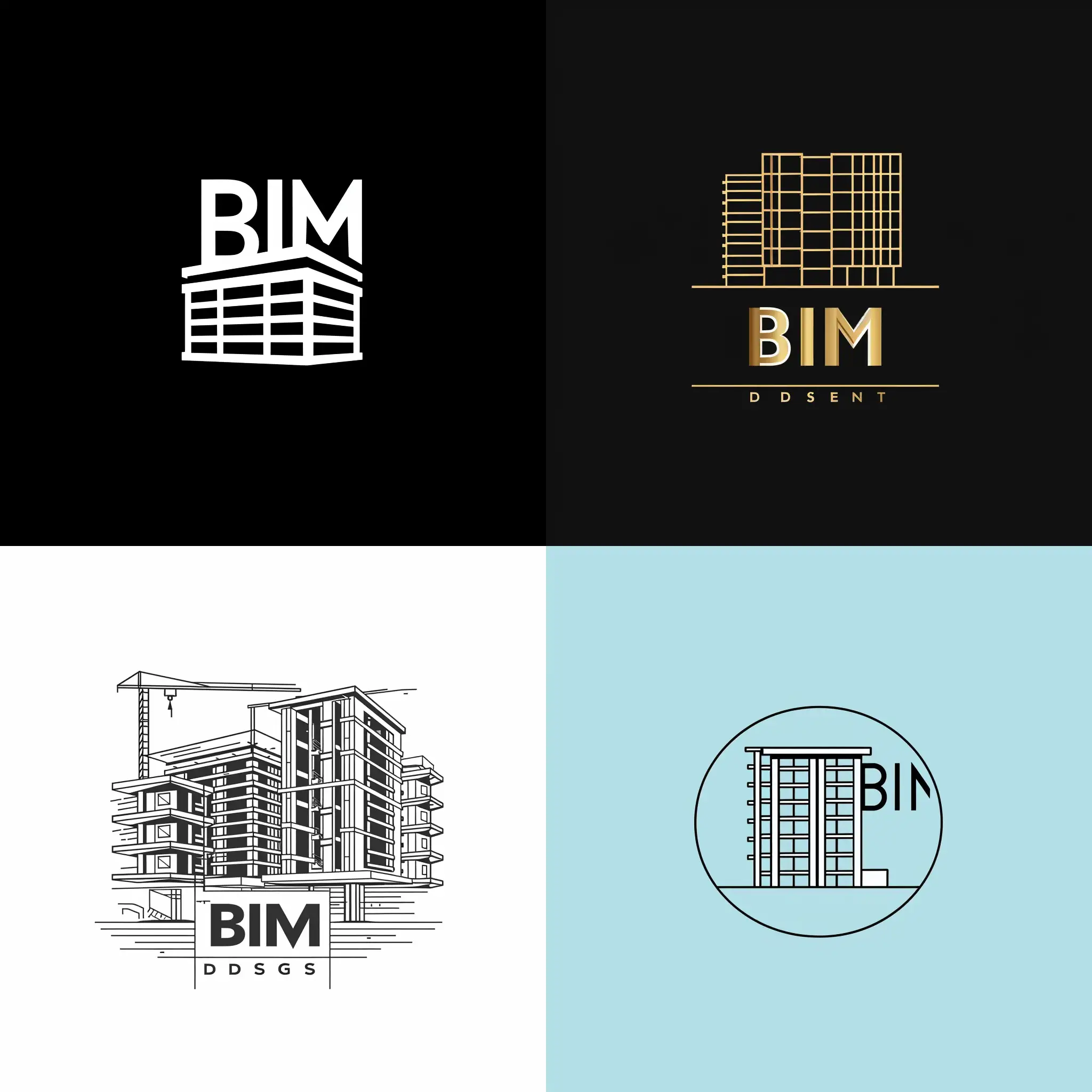 Minimalistic logo, The company is engaged in construction and design, the company is engaged in design using advanced BIM design technology and is related to construction, the logo should have the building and the main letters or the word BIM in its entirety.