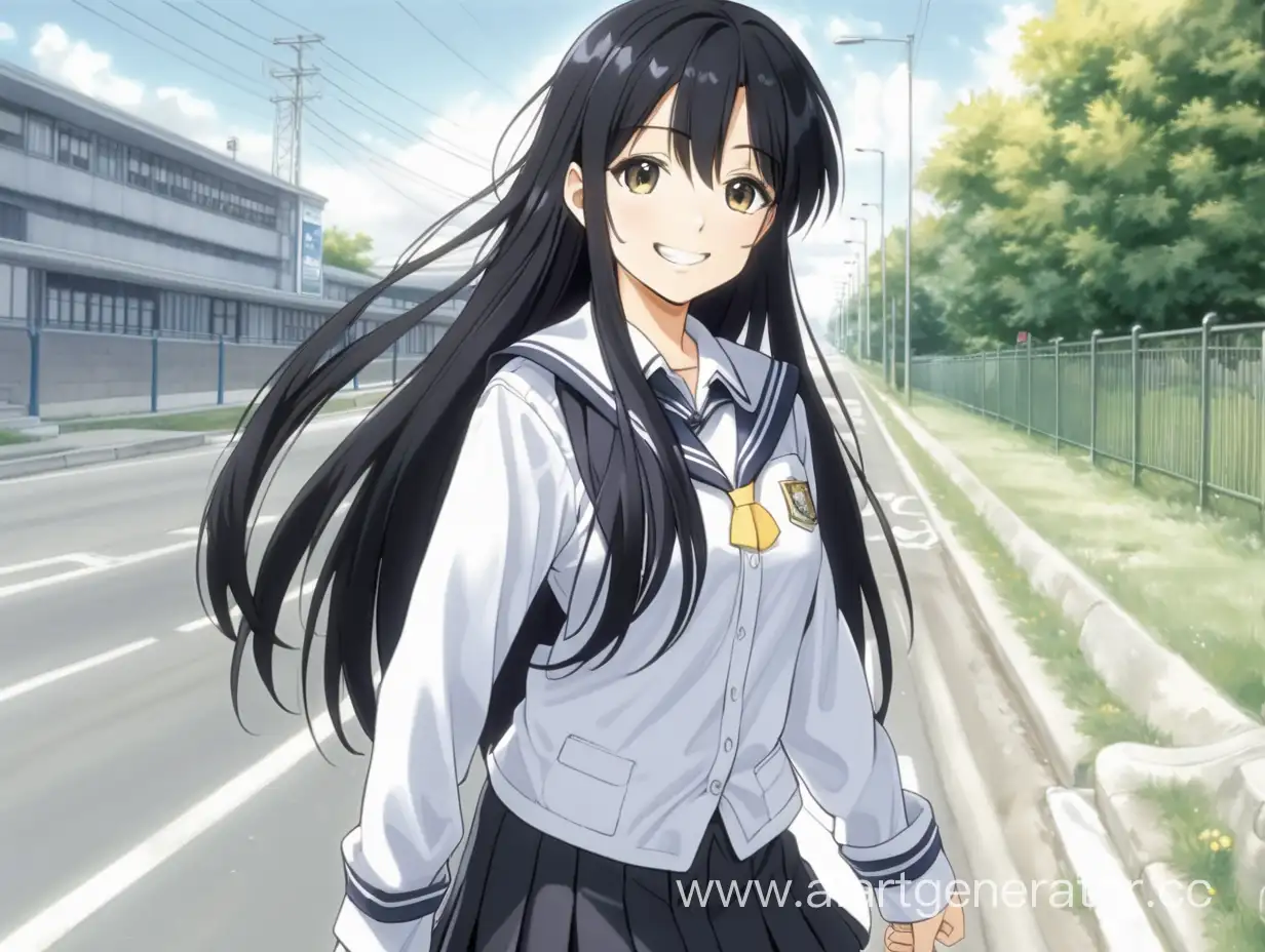 Cheerful-Anime-Schoolgirl-Standing-on-Roadside