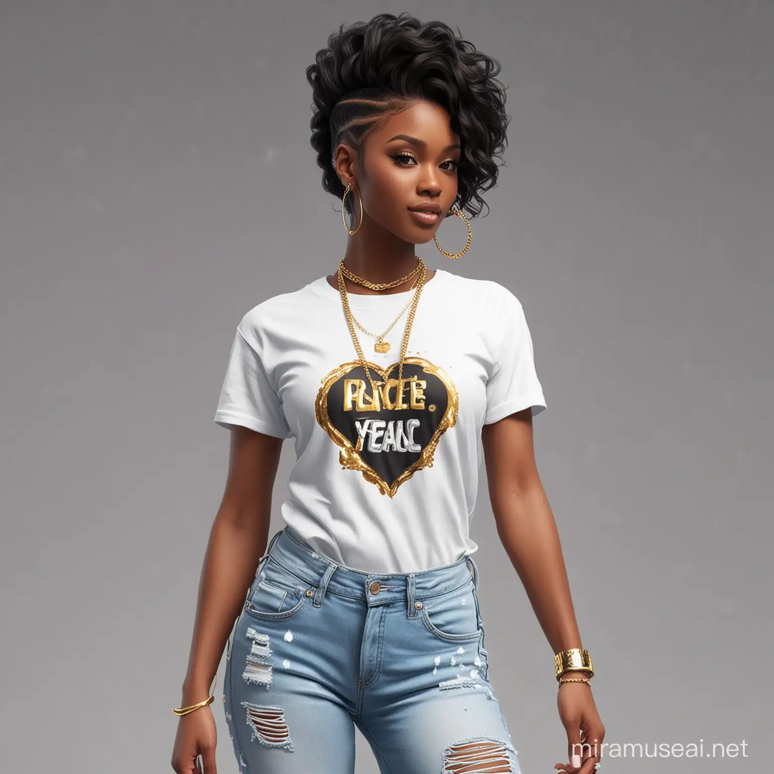 Black Female in Casual Outfit with IcedOut Jewelry