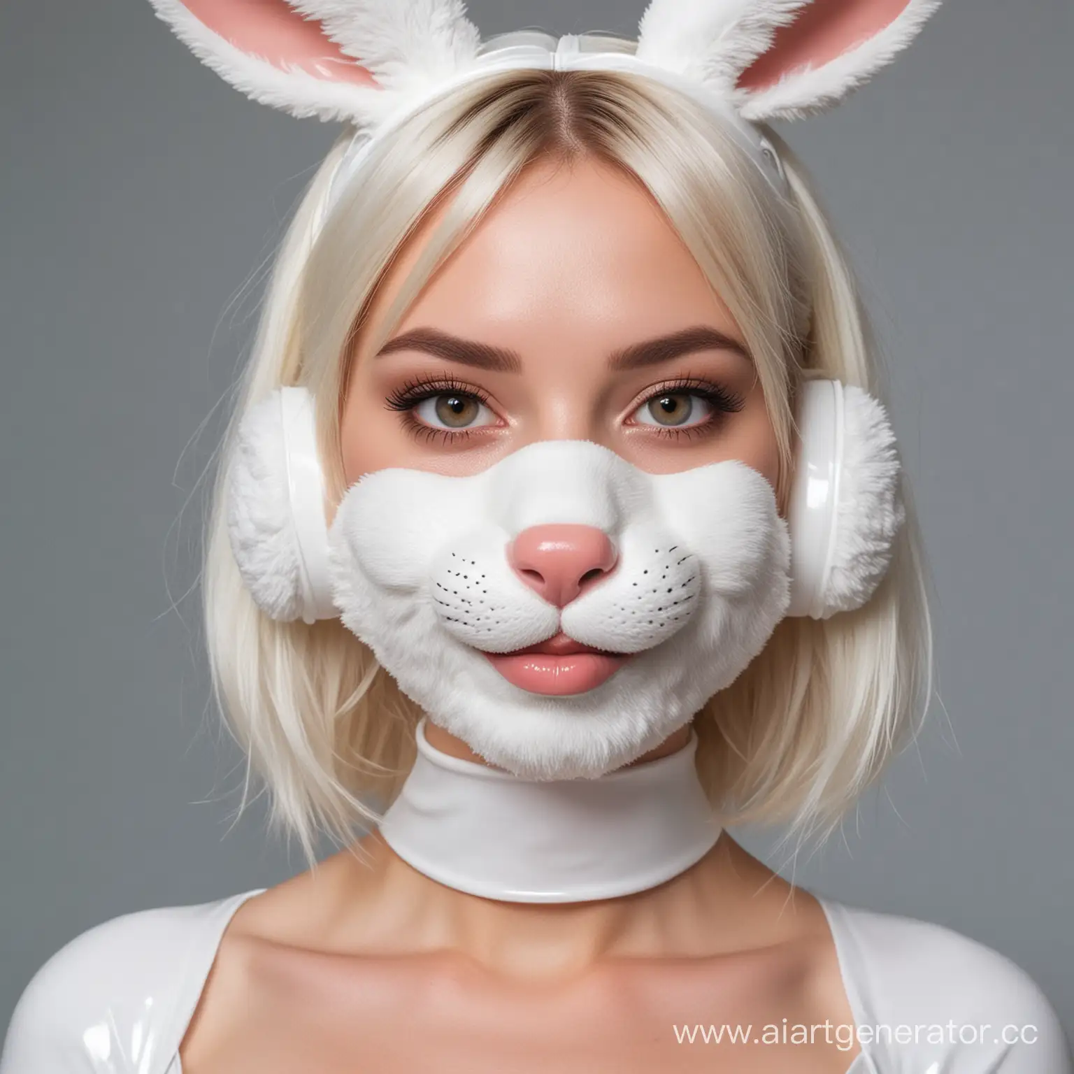 Латексная девушка фурри кролик с белой латексной кожей с мордой кролика вместо лица изображение сделать в стилистике диснеевских мультфильмов