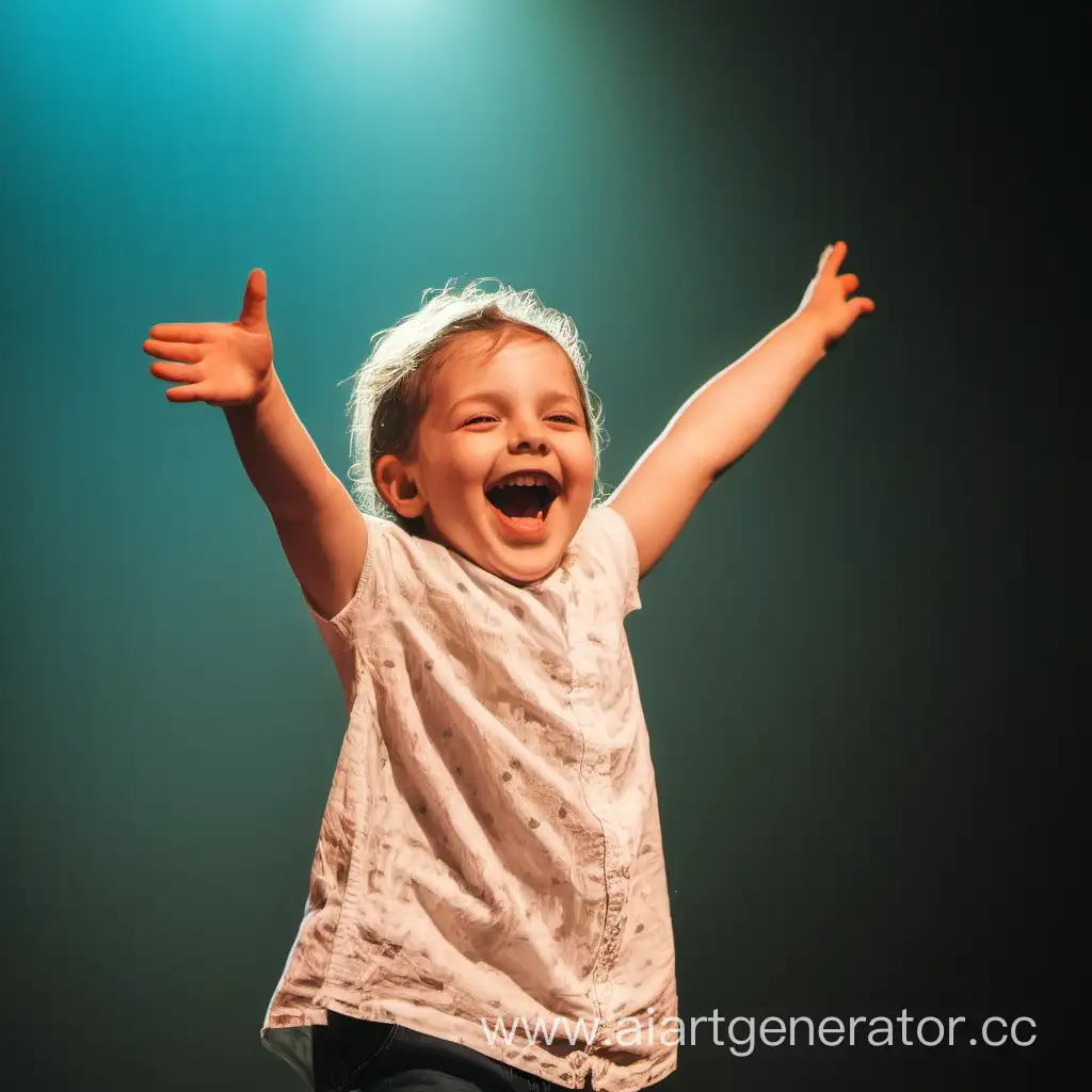 счастливый ребенок выступающий на сцене