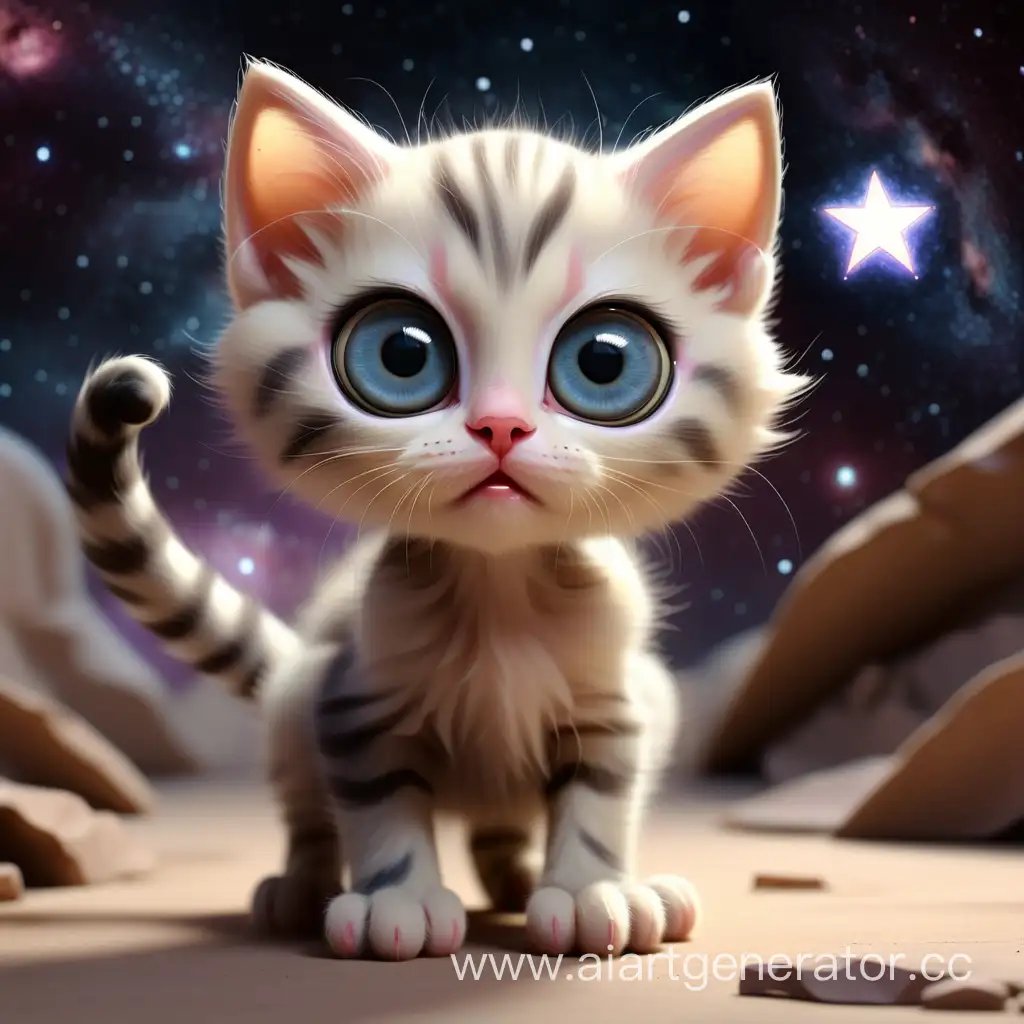 Adorable-Cosmic-Kitten-Clutching-a-Star-Enchanting-Feline-with-Celestial-Eyes