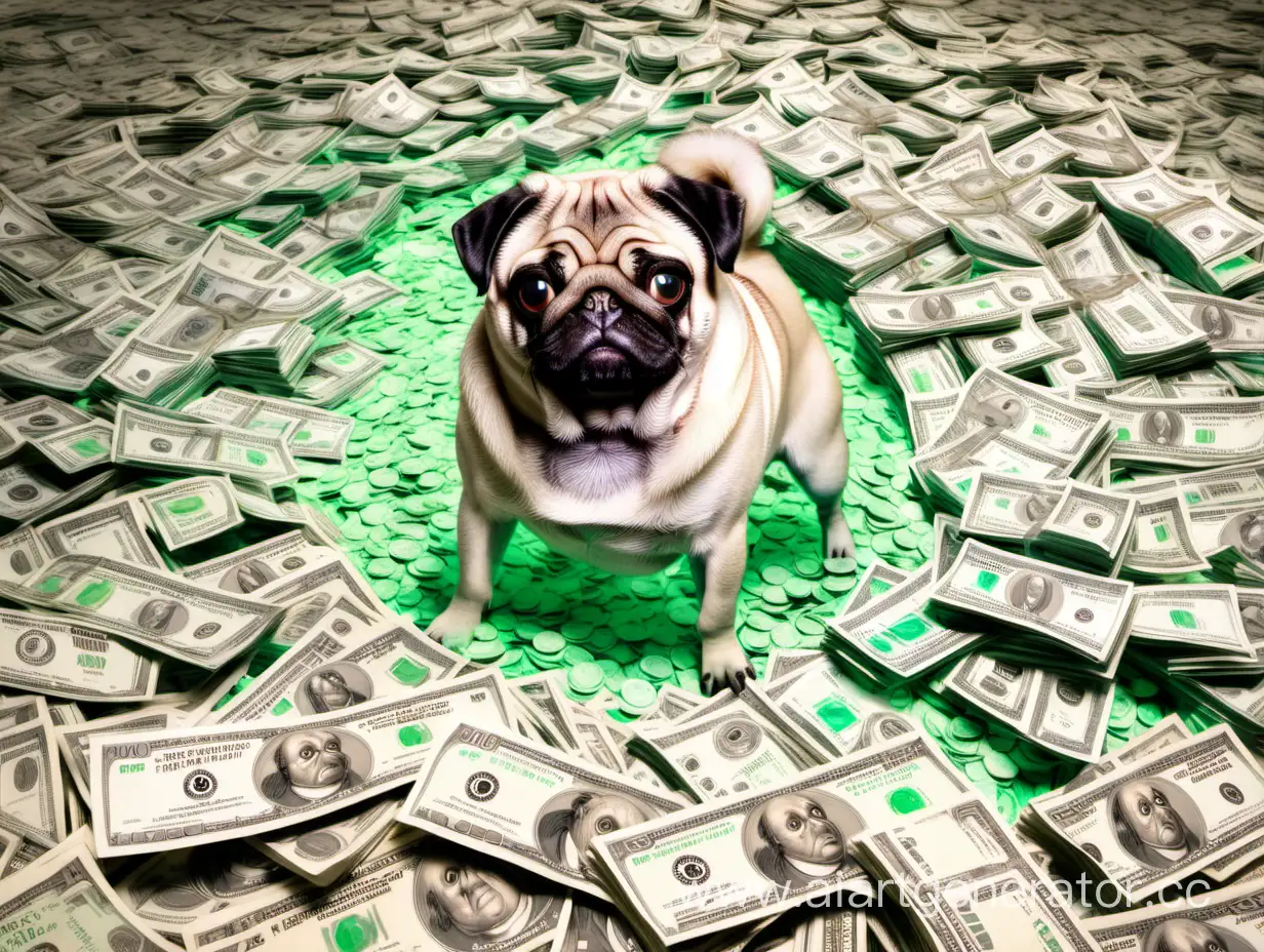 Pug-Enjoying-a-Wealthy-Swim-in-a-River-of-Money
