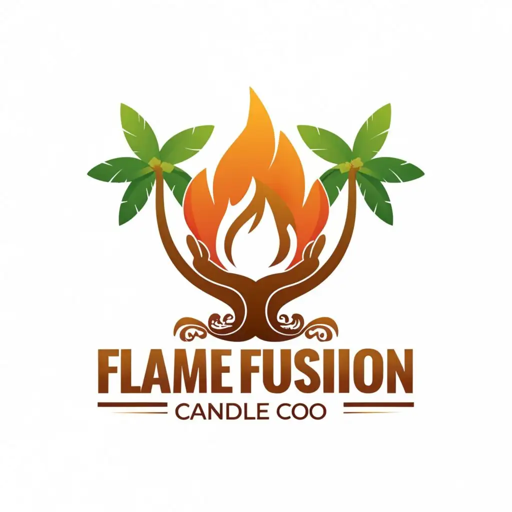 logo, palm, flame, candle, with the text "FlameFusionCo", typography