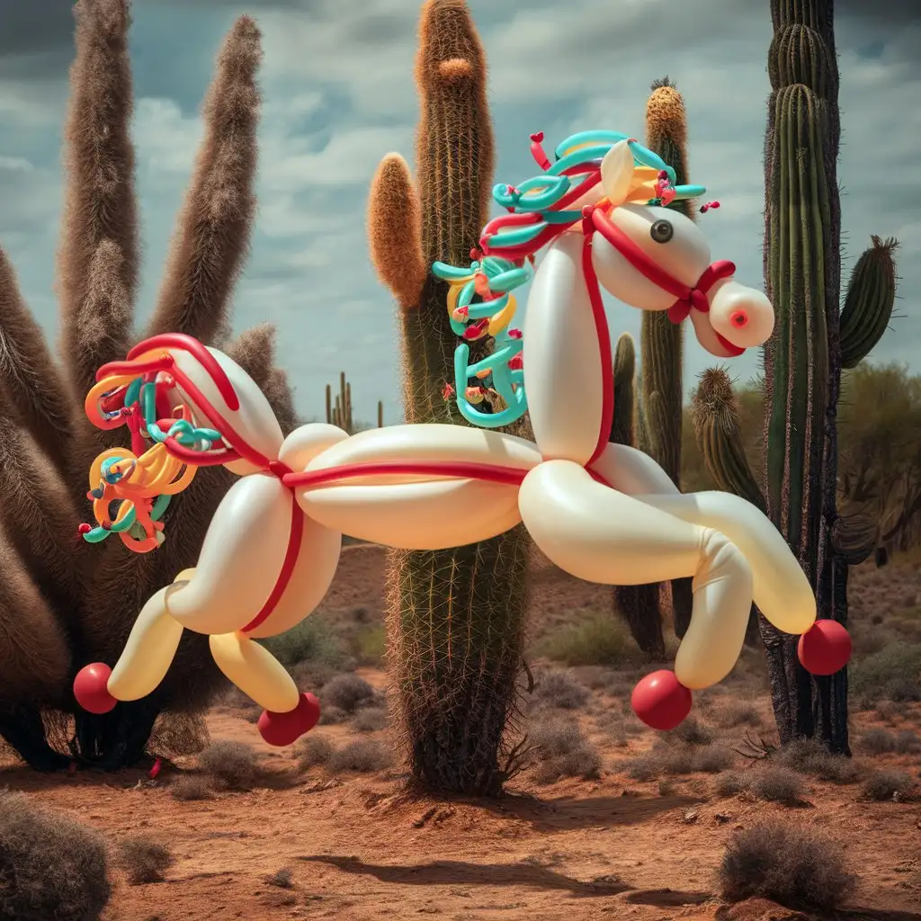 Balloon Horse Sculpture Among Cacti