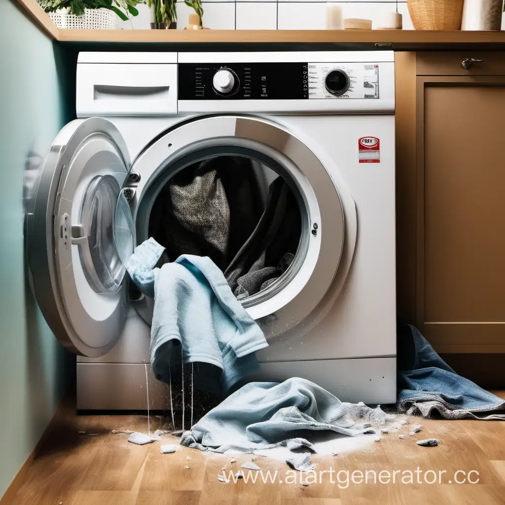 Человек разбивает стиральную машину об пол