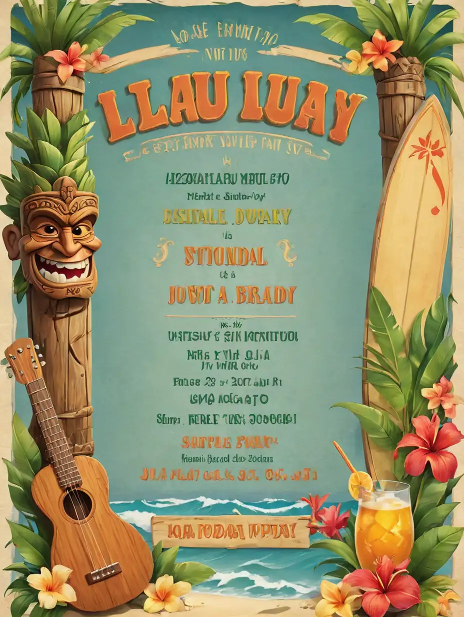 Luau Themed Adult Birthday Party Invitation with Tiki Elements | MUSE AI