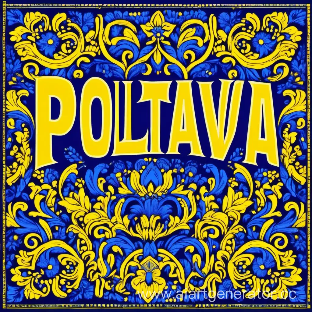 назва Полтава жовто-синім кольором в українському стилі
