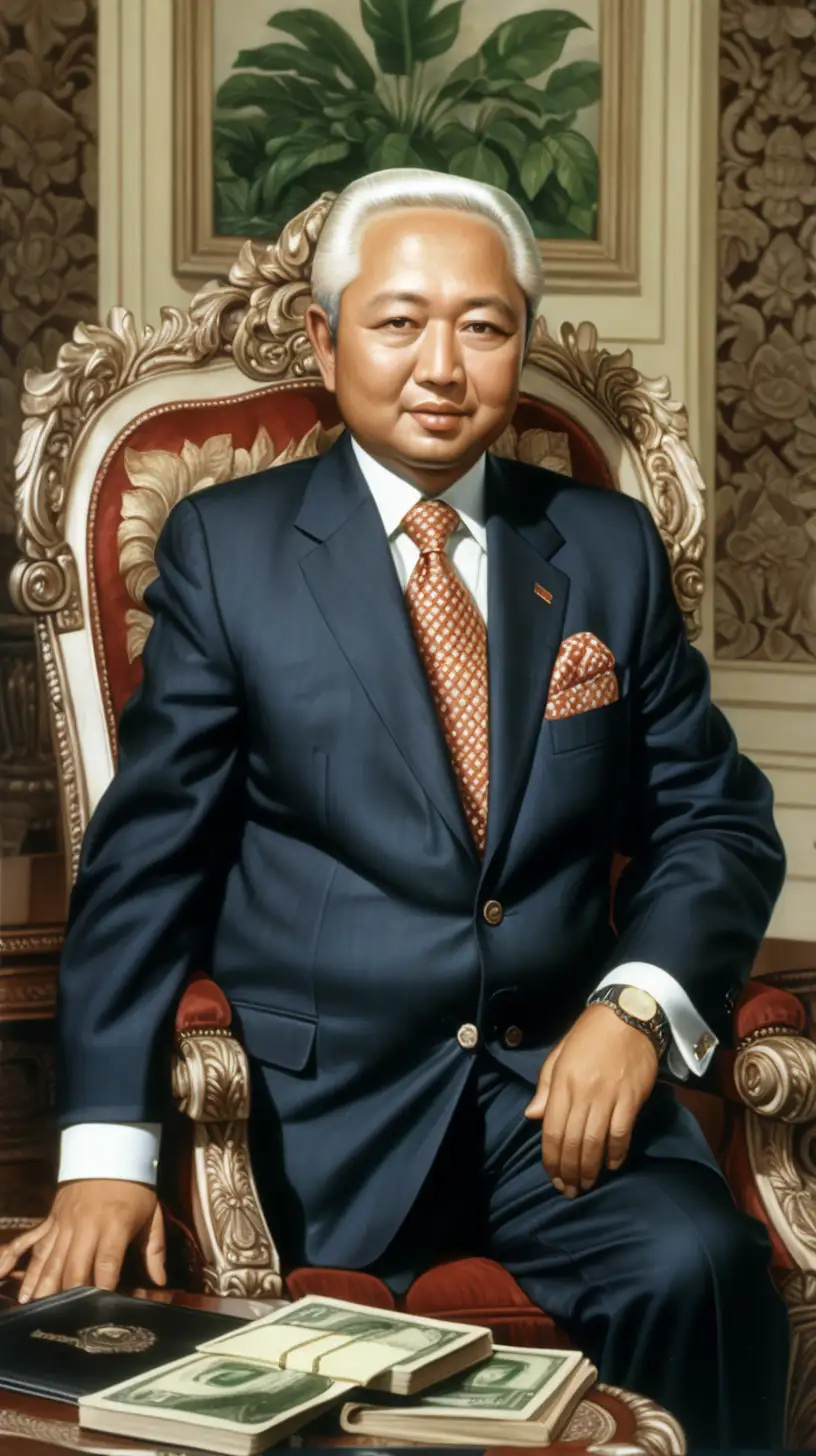 Show  that   Suharto and his family members amassed vast wealth during his presidency.  Allegations of corruption paint a picture of a leader who enriched himself while others struggled.