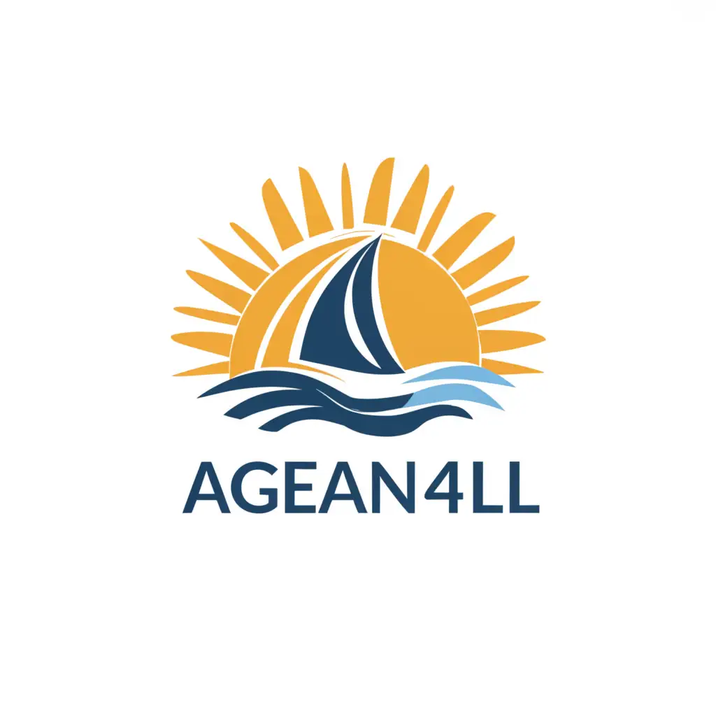 a logo design,with the text "Aegean 4all", main symbol:Apartments/Villas for rent, holiday tours, events and other touristic activities.

The logo must have 2 elements: 

-1. a SIGN (based on sea, sand, summer, Greek islands)
-2. the MAIN LOGO TITLE NAME which is: Aegean 4all

The colours of the logo can be light blue, yellow, orange, or whatever you think that can go with the concept "islands-vacations-tourism".,Moderate,clear background