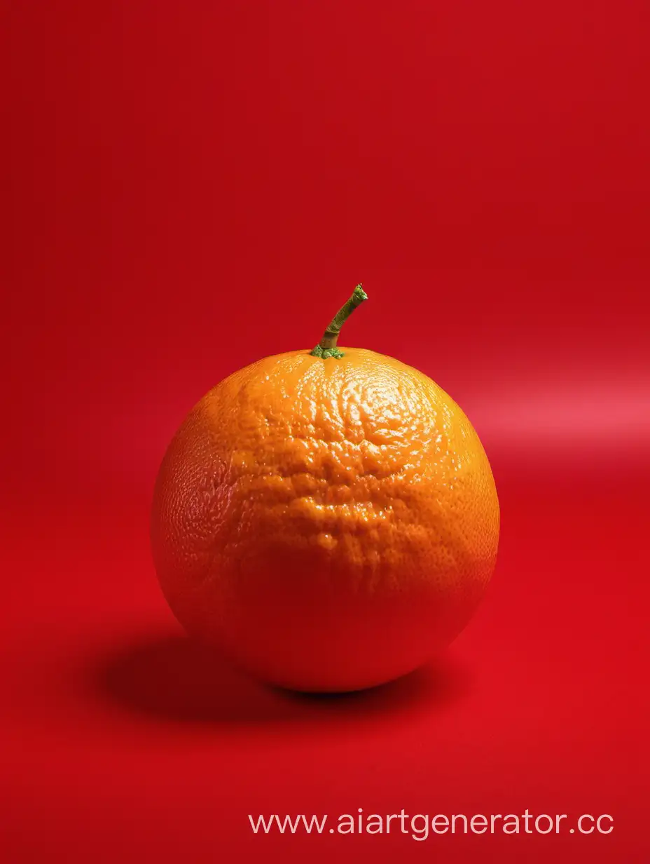 1 BIG fresh Orange on red background