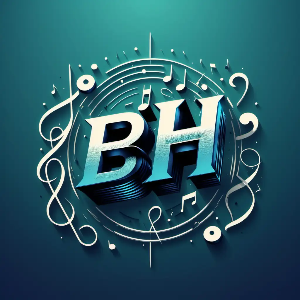 DJ logo with the letters B and H,and music symbols