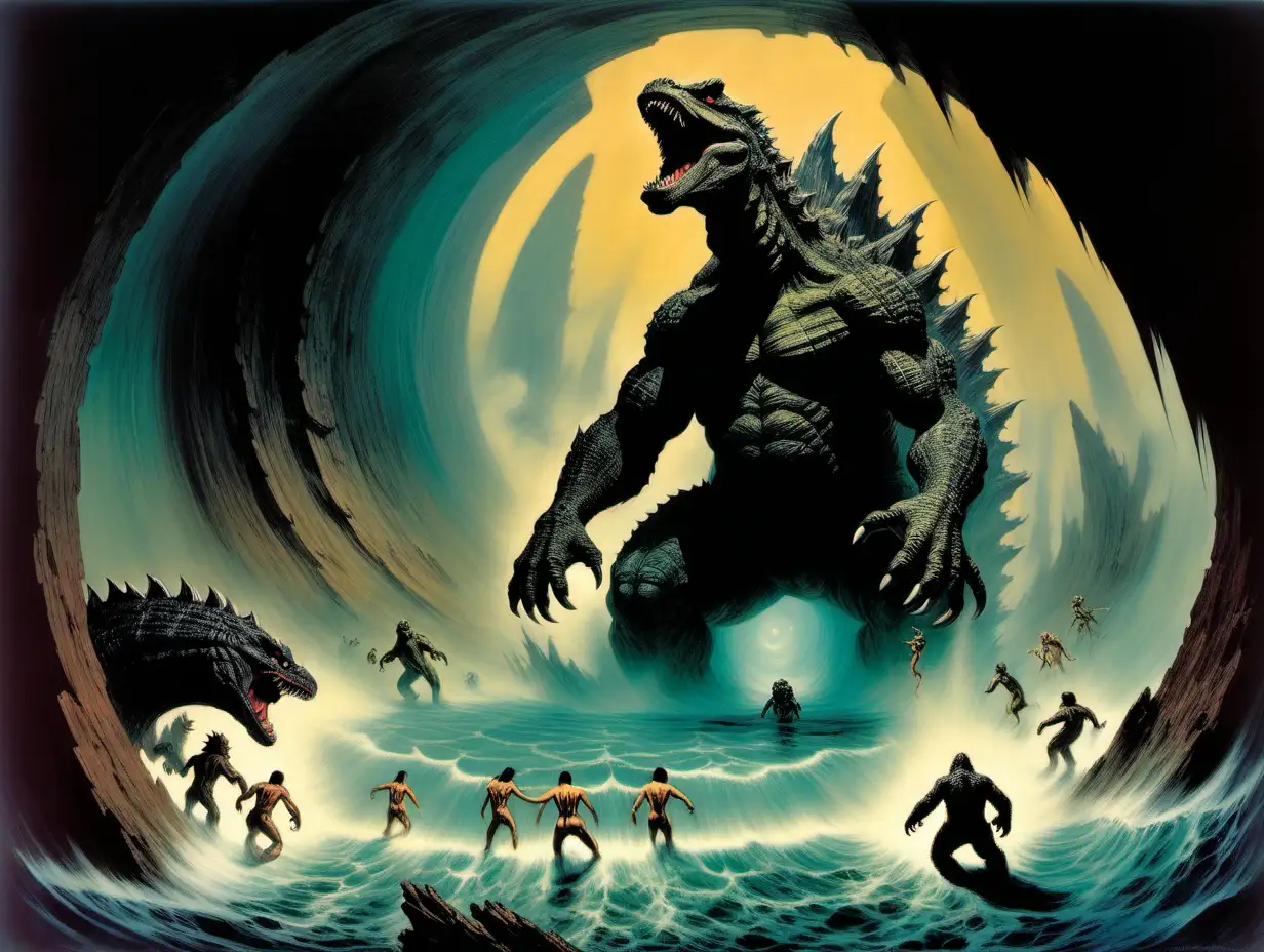Surreal Descent Godzilla and Monsters Journey to Earths Core