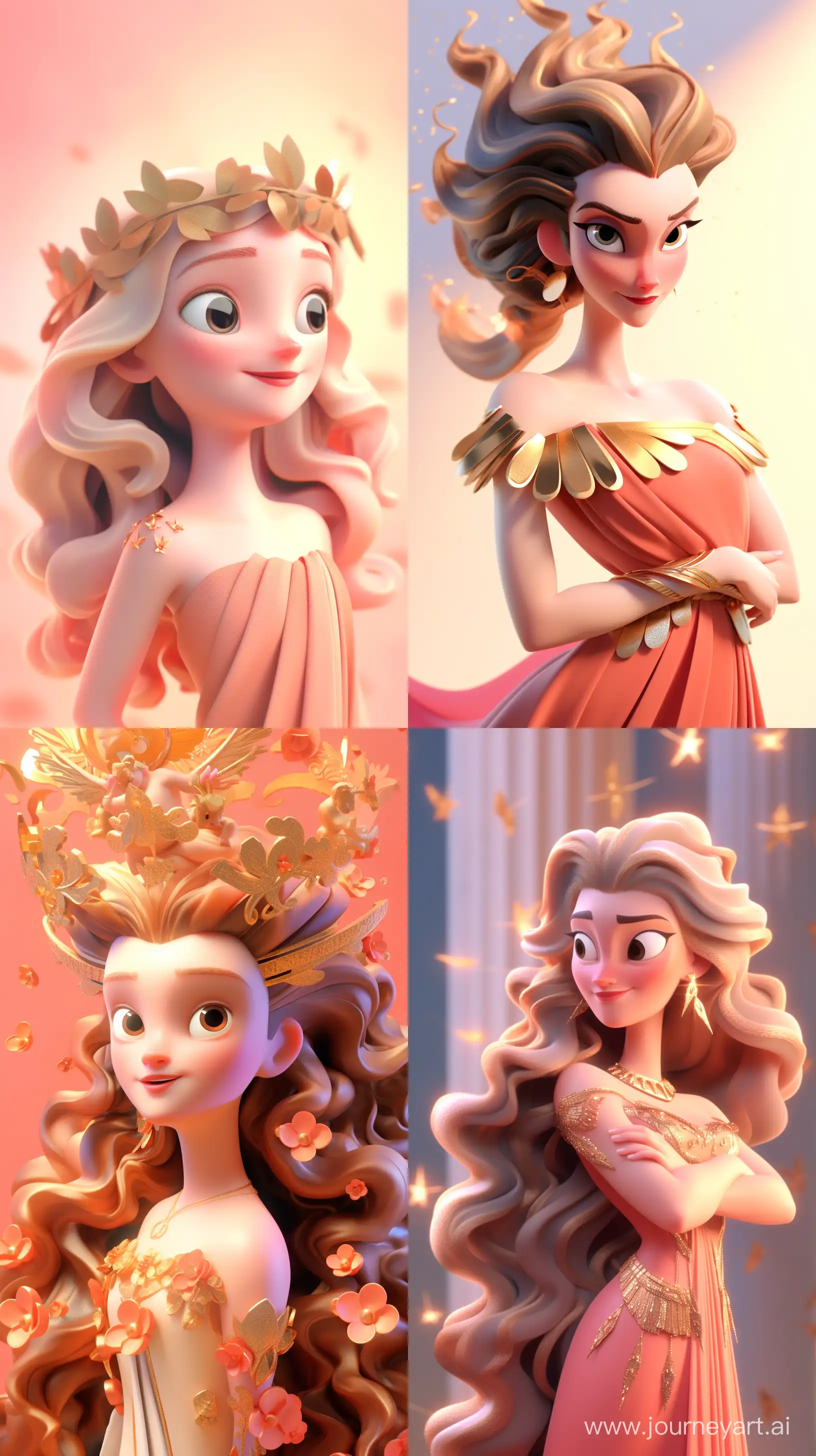 portrait of a greek goddess, looking successful and busy, 3D animation, pixar style, colorfield --niji --ar 9:16