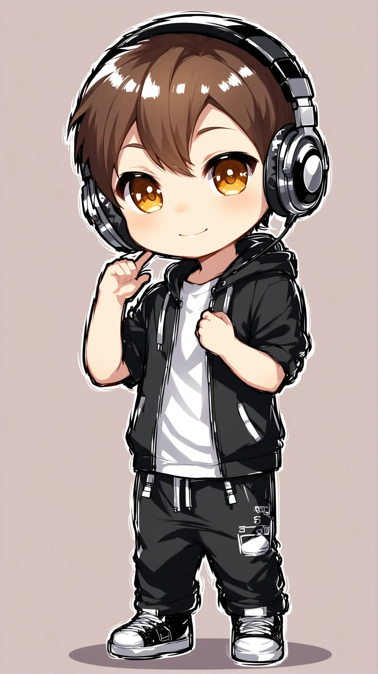 Chibi DJ Boy Wearing Headphones and Mixing Music