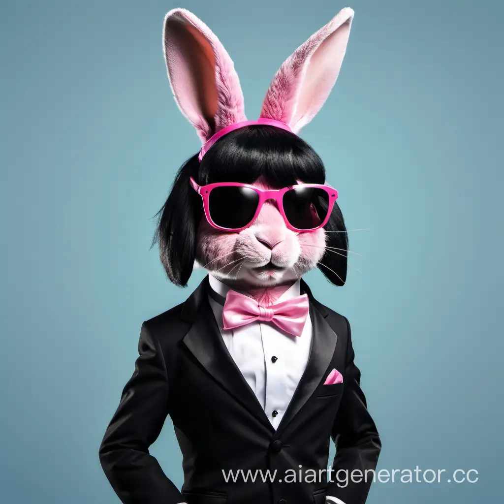 Stylish-Pink-Rabbit-in-Black-Tuxedo-with-Sunglasses-and-Wig